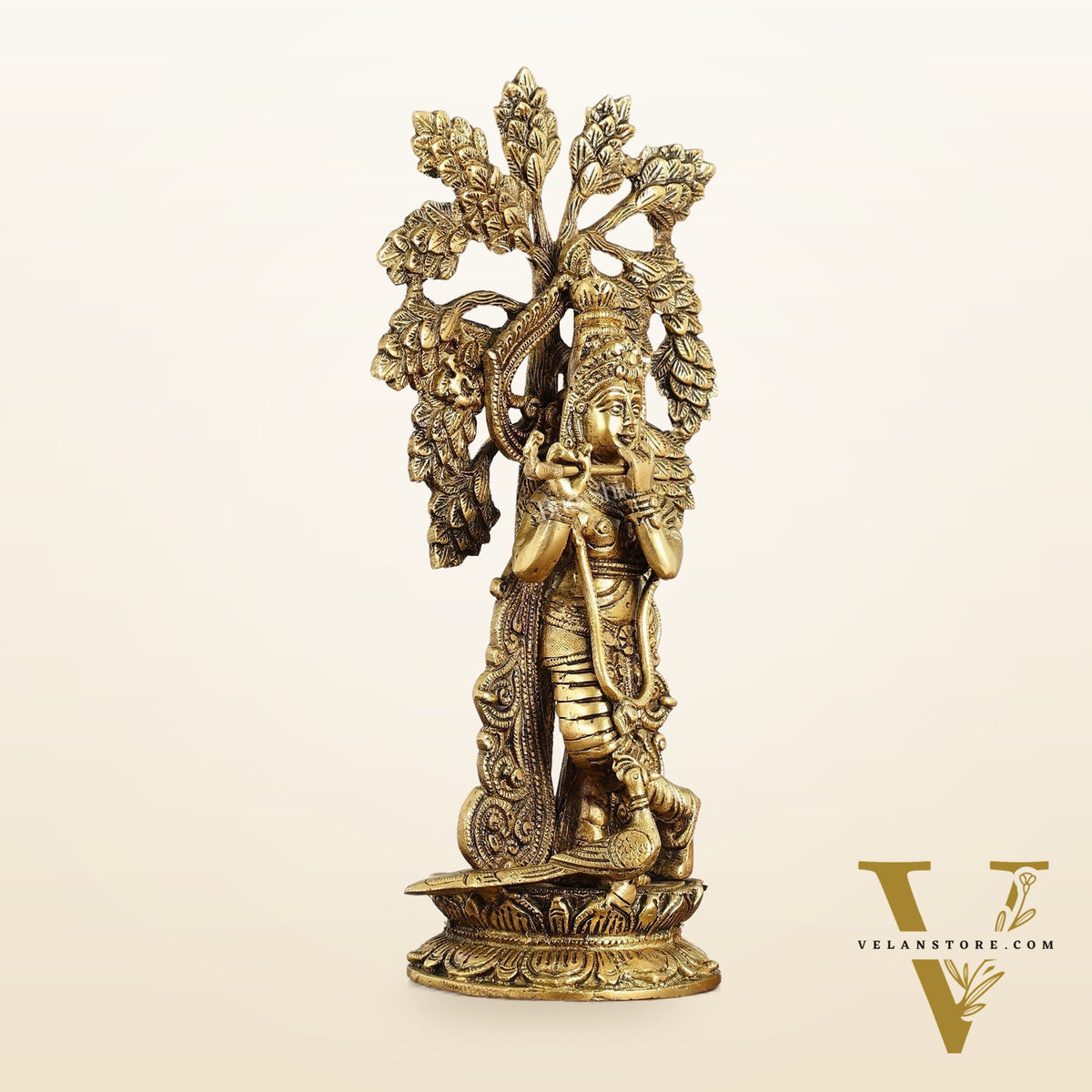 Brass Krishna Statue with Kalpavriksha - 15 Inch