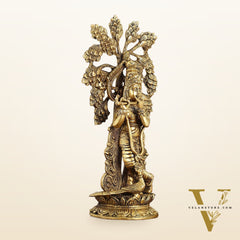 Brass Krishna Statue with Kalpavriksha - 15 Inch