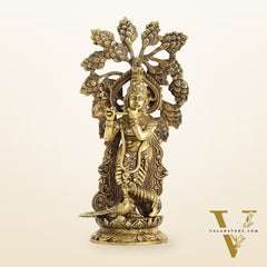 Brass Krishna Statue with Kalpavriksha - 15 Inch