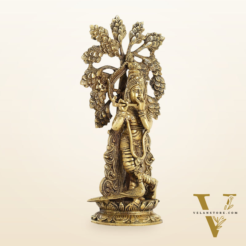 Brass Krishna Statue with Kalpavriksha - 15 Inch