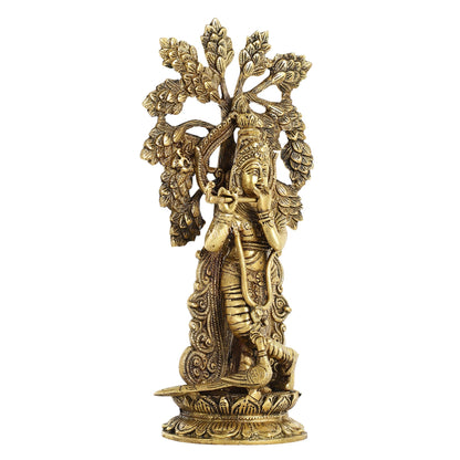 Brass Krishna Statue with Kalpavriksha - 15 Inch