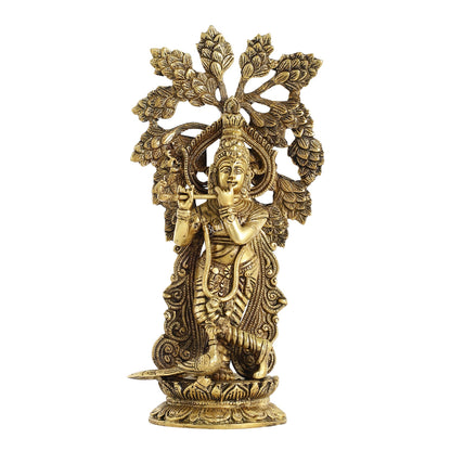 Brass Krishna Statue with Kalpavriksha - 15 Inch