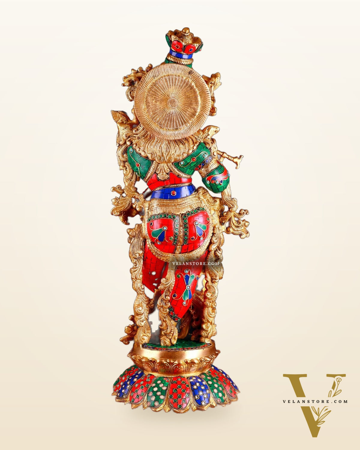 Brass Krishna Statue with Lotus Base | 27 Inch