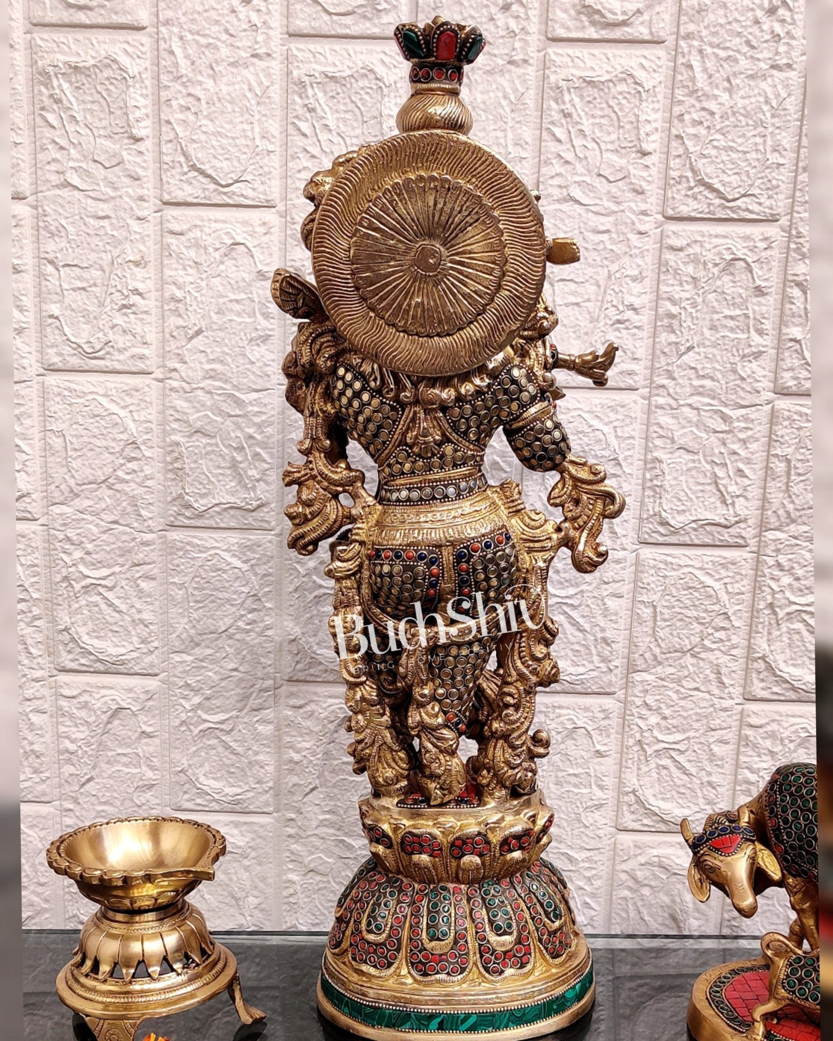 Brass Krishna studded with stones 21 "