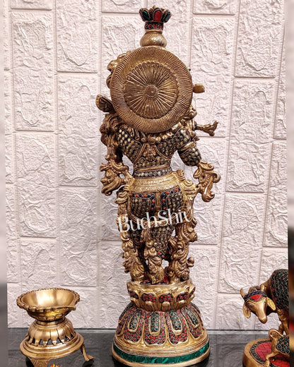 Brass Krishna studded with stones 21 "