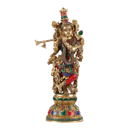Exquisite Pure Brass Handcrafted Krishna Statue - 21"