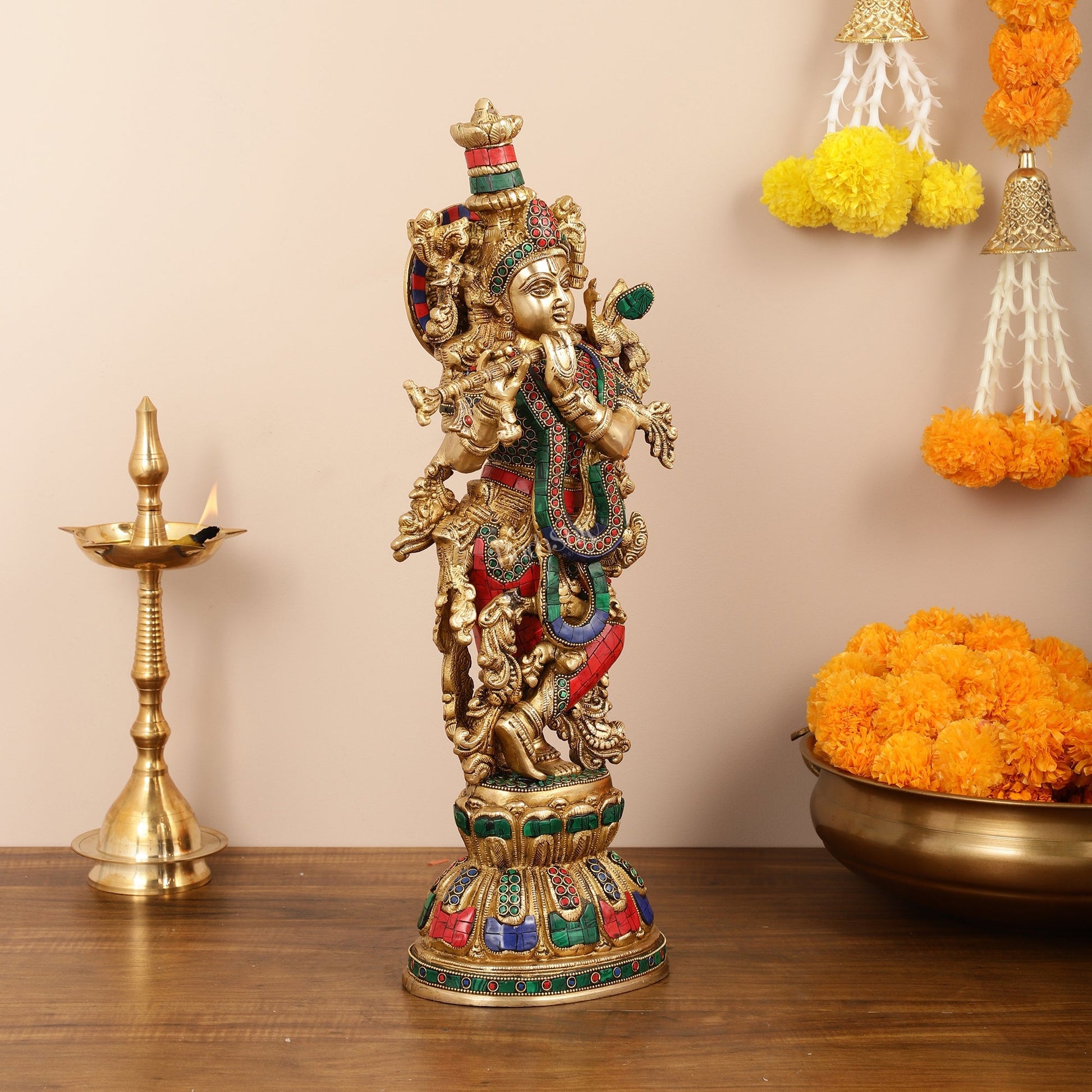 Exquisite Pure Brass Handcrafted Krishna Statue - 21"