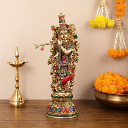 Exquisite Pure Brass Handcrafted Krishna Statue - 21"