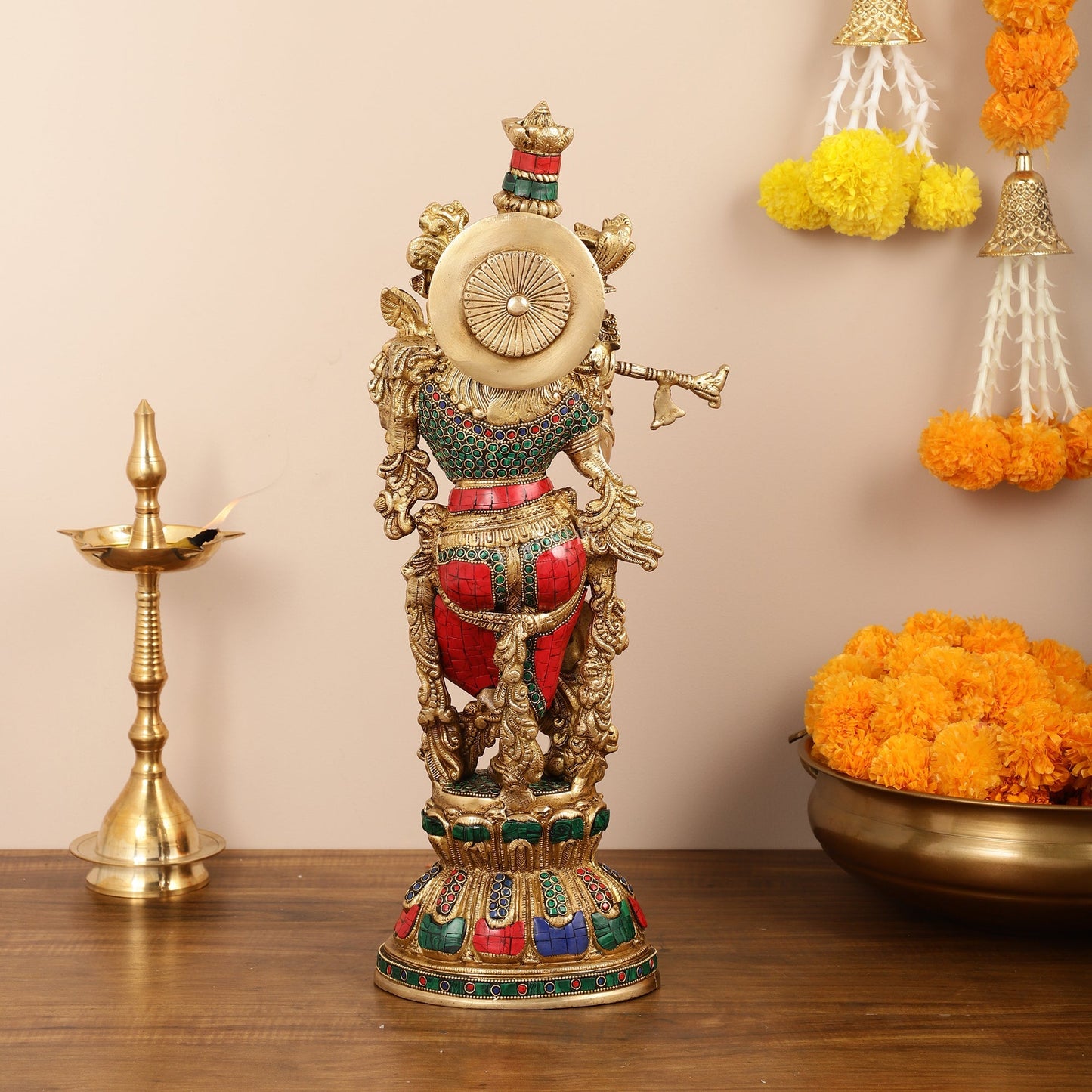 Exquisite Pure Brass Handcrafted Krishna Statue - 21"