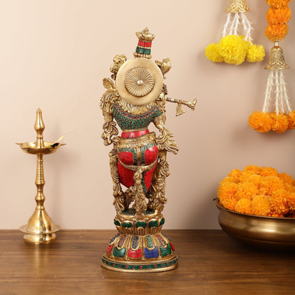 Exquisite Pure Brass Handcrafted Krishna Statue - 21"