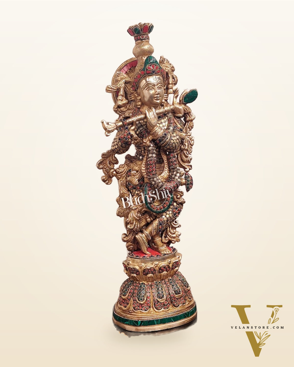 Brass Krishna studded with stones 21 "