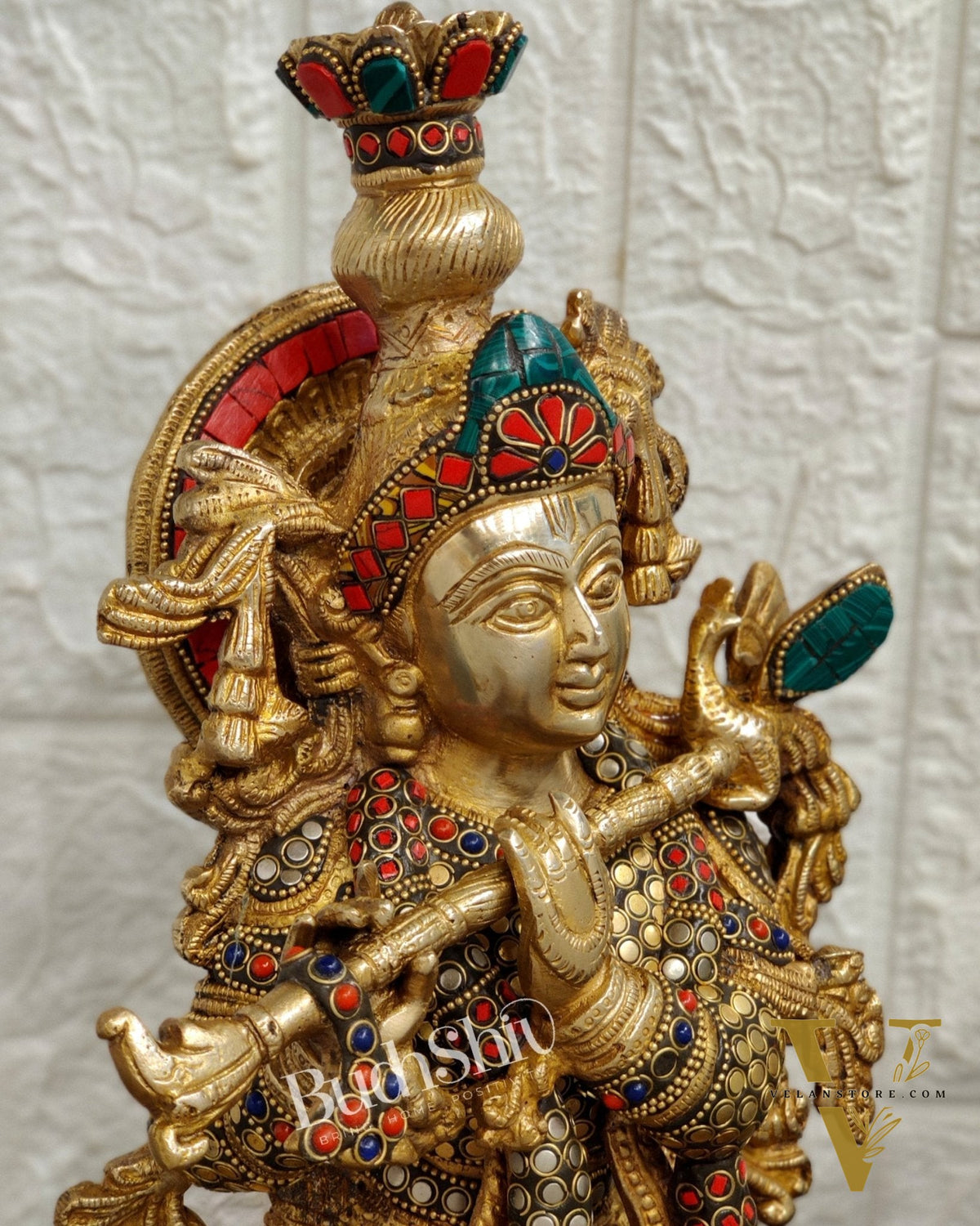 Brass Krishna studded with stones 21 "