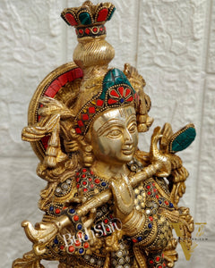 Brass Krishna studded with stones 21 "