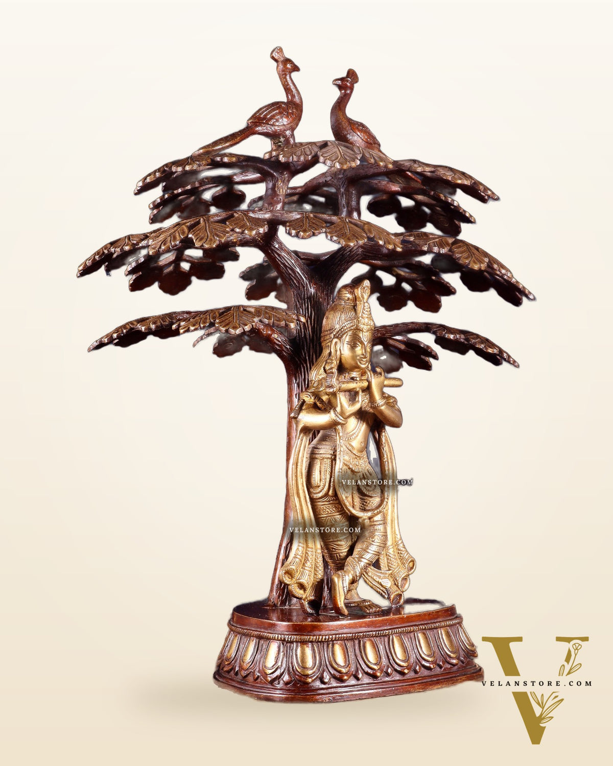 Brass Krishna Under Kadamba Tree Statue 16"