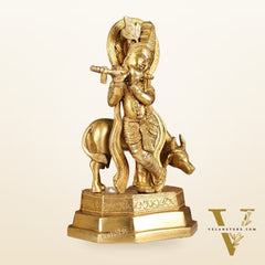 Brass Krishna with cow idol 10 inch