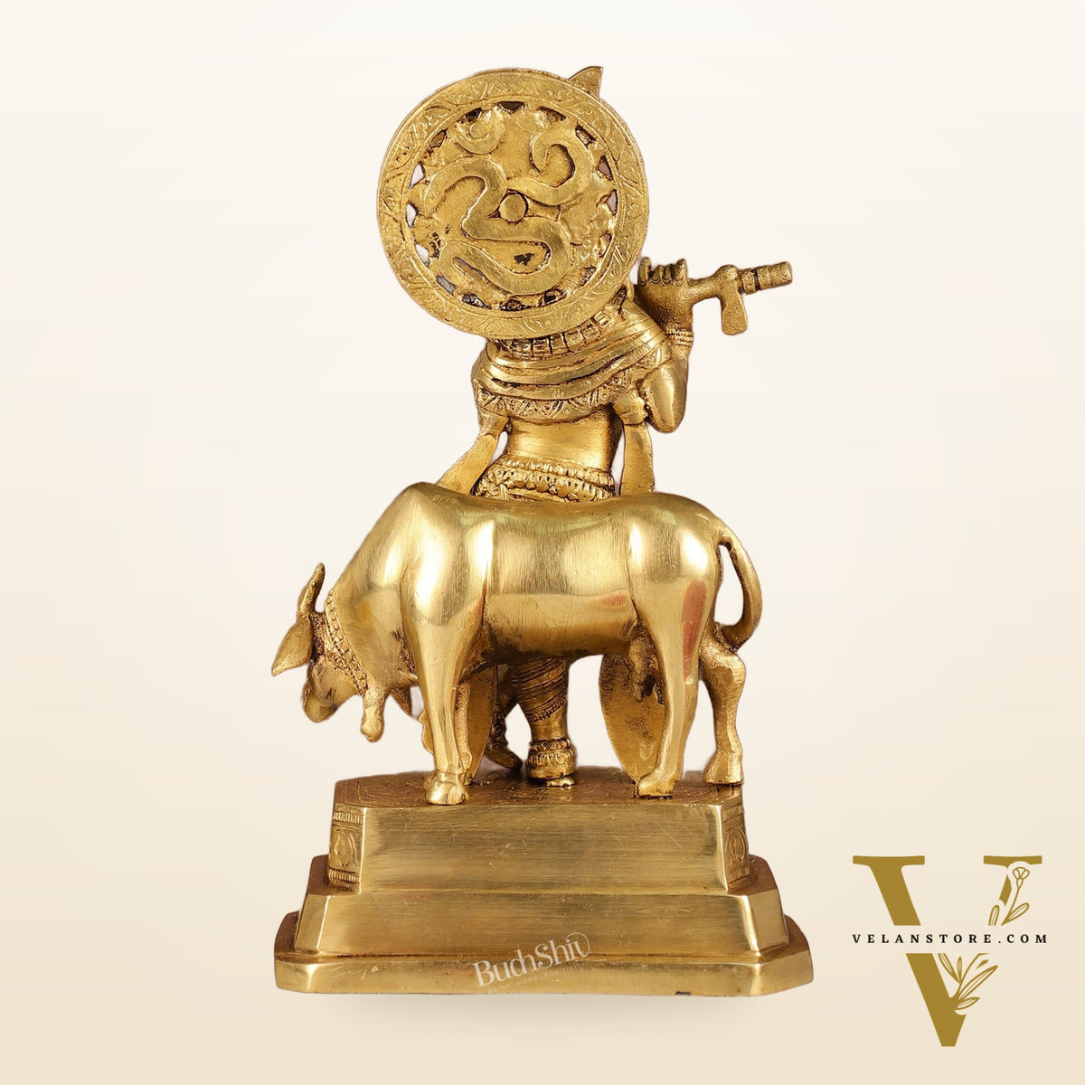 Brass Krishna with cow idol 10 inch