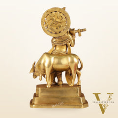 Brass Krishna with cow idol 10 inch
