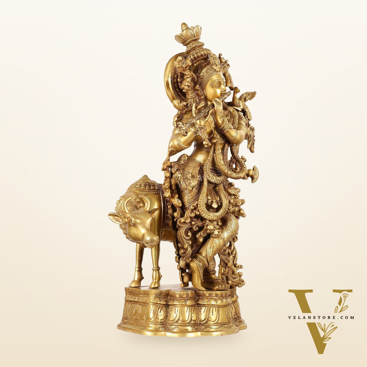 Brass Krishna with cow idol 26"