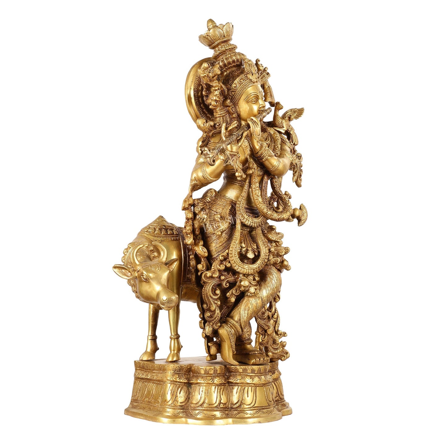 Brass Krishna with cow idol 26"