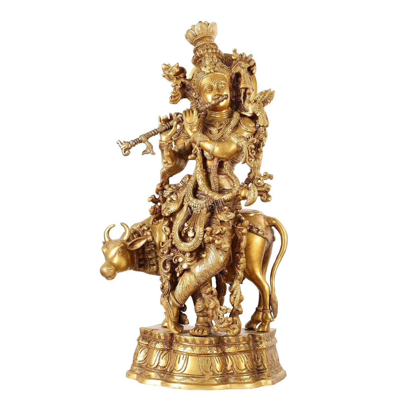 Brass Krishna with cow idol 26"