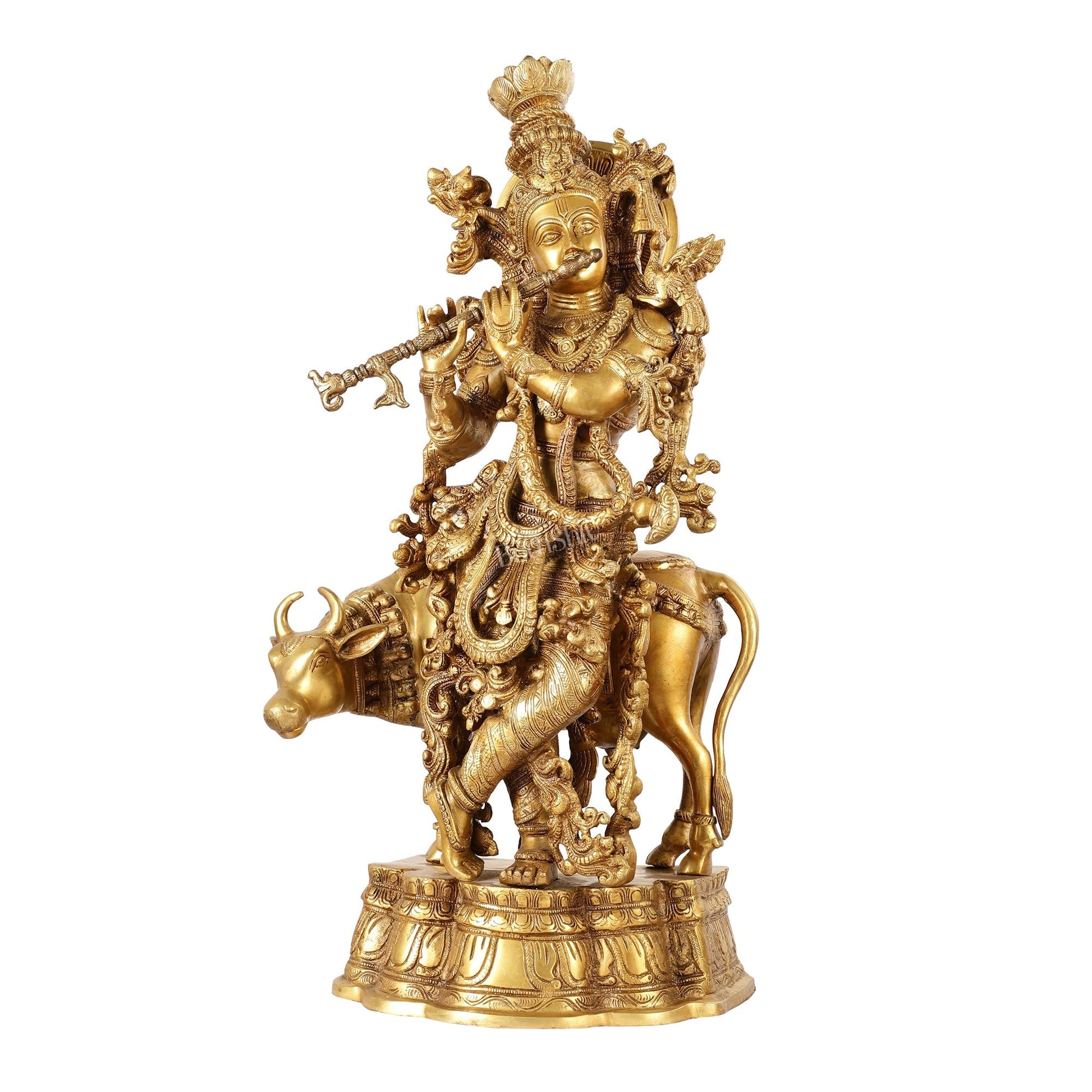 Brass Krishna with cow idol 26"
