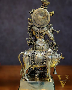Brass Krishna with cow statue 26"