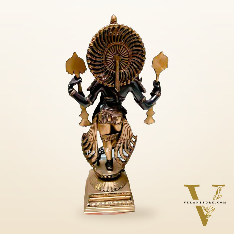Brass Krishna with Four Arms - Vishnu Shankh, Chakra, and Flute - 31 Inch Statue