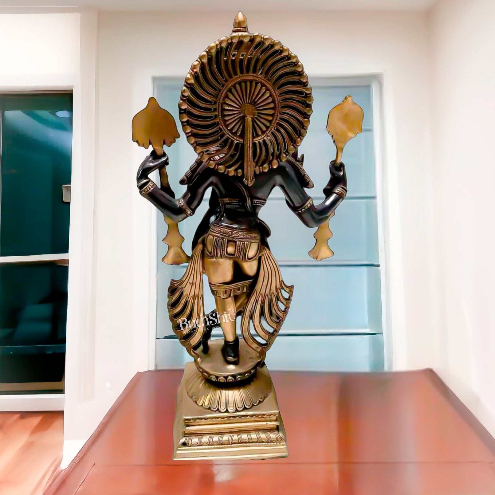 Brass Krishna with Four Arms - Vishnu Shankh, Chakra, and Flute - 31 Inch Statue