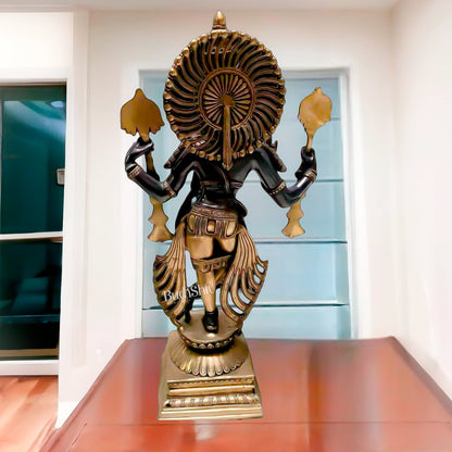 Brass Krishna with Four Arms - Vishnu Shankh, Chakra, and Flute - 31 Inch Statue