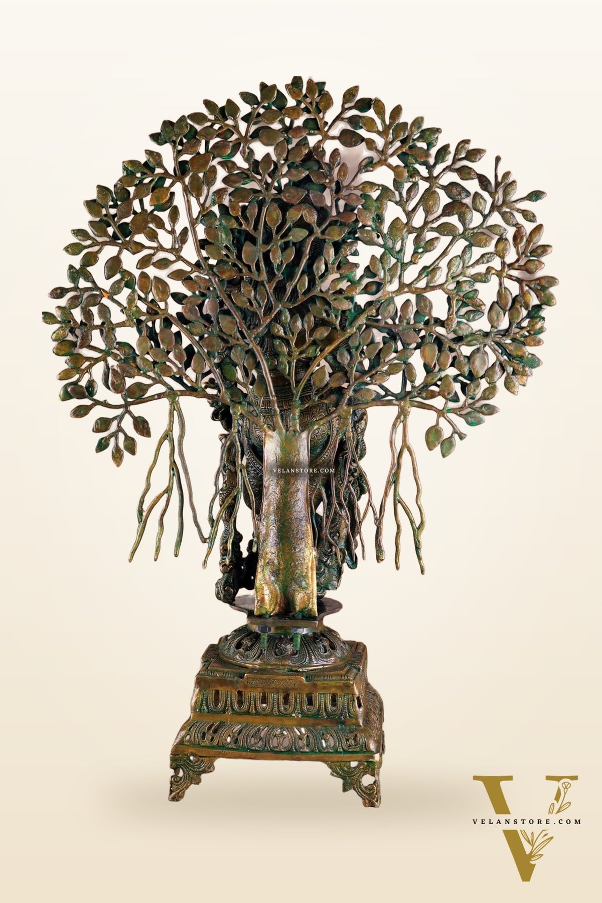 Brass Krishna with Kalpavriksha tree statue - 35" bronze tone antique