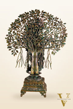 Brass Krishna with Kalpavriksha tree statue - 35" bronze tone antique