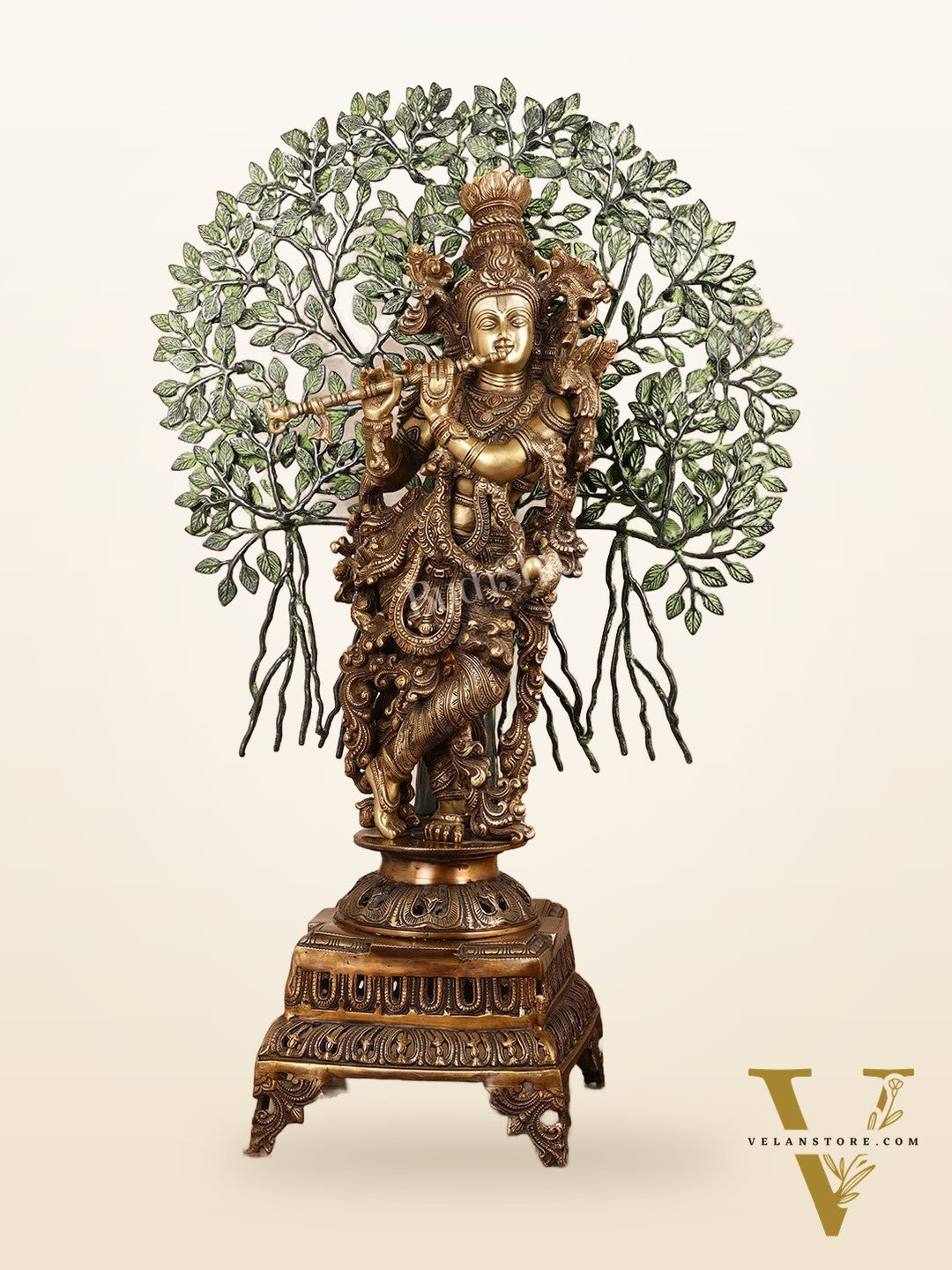Brass Krishna with Kalpavriksha tree statue - 35"