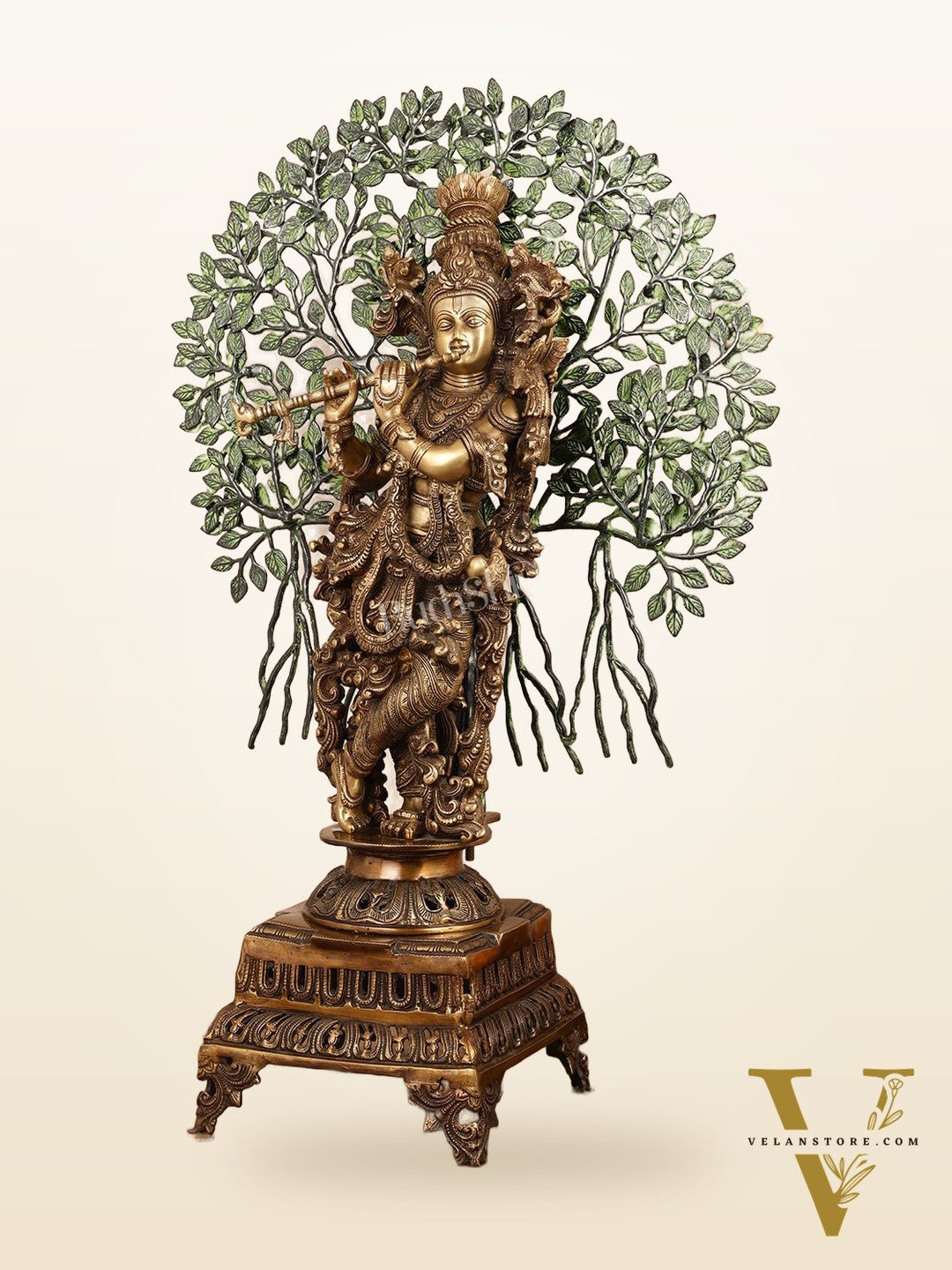 Brass Krishna with Kalpavriksha tree statue - 35"