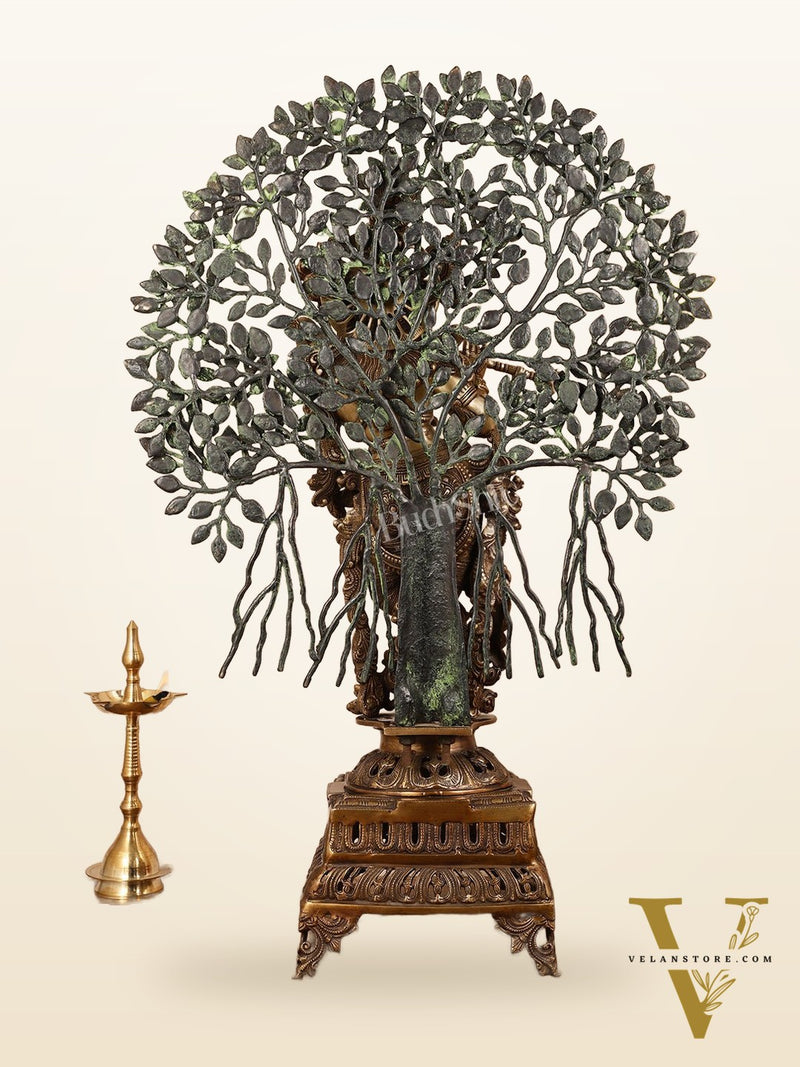 Brass Krishna with Kalpavriksha tree statue - 35"