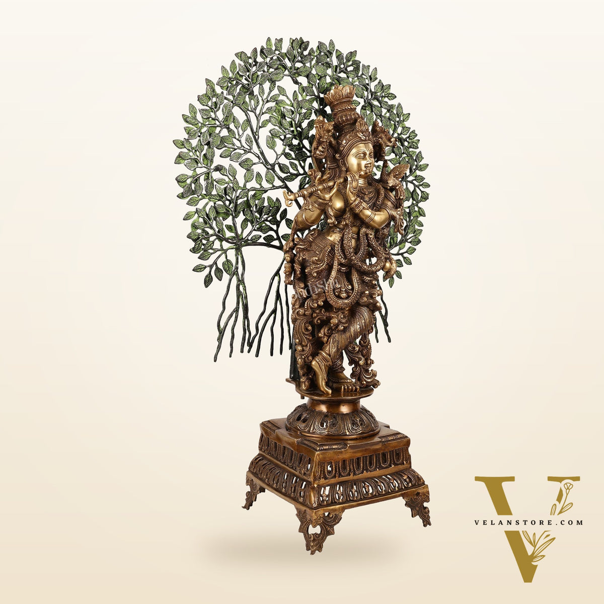 Brass Krishna with Kalpavriksha tree statue - 35"