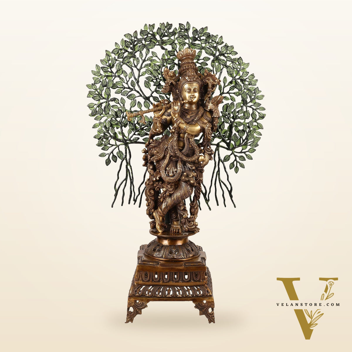 Brass Krishna with Kalpavriksha tree statue - 35"