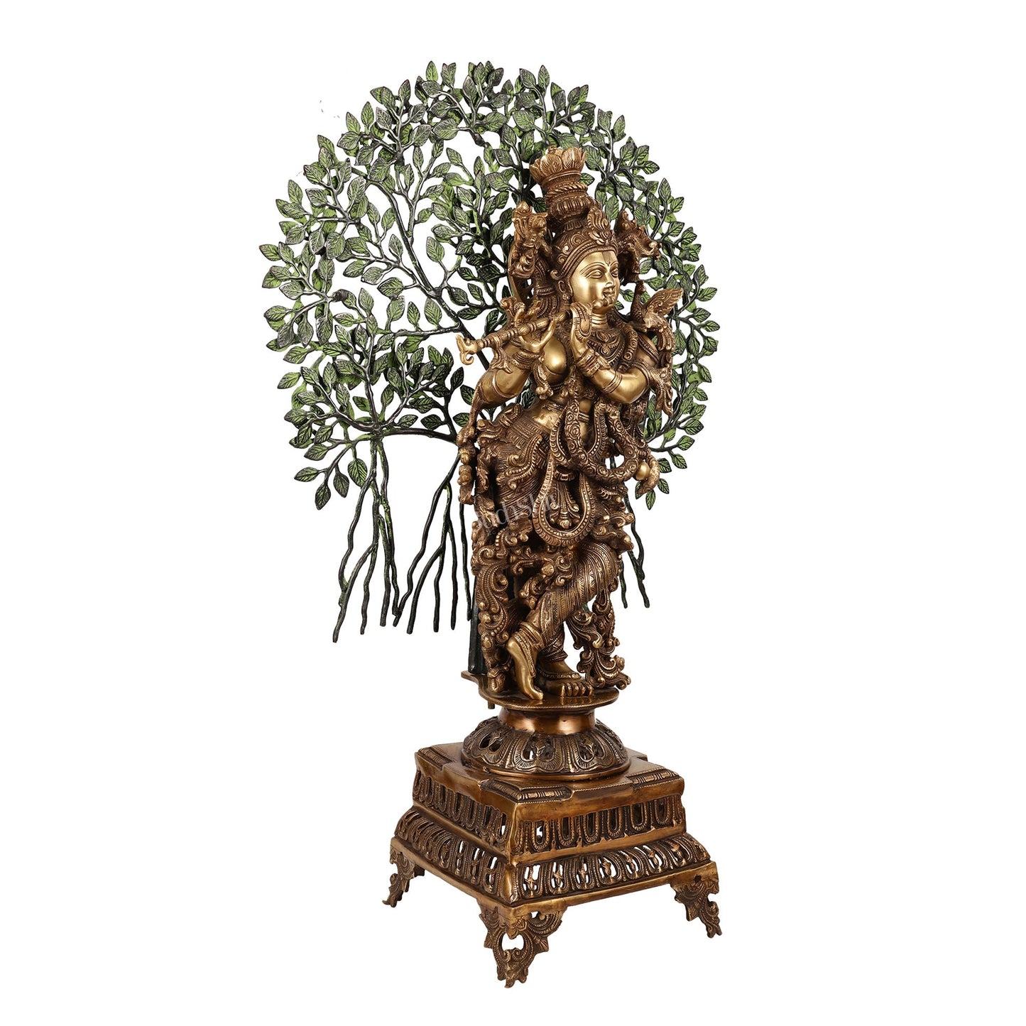 Brass Krishna with Kalpavriksha tree statue - 35"