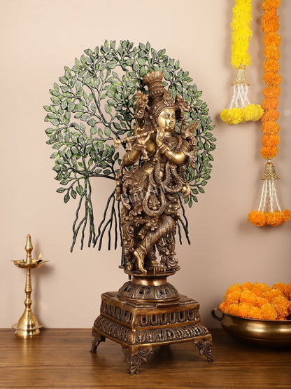 Brass Krishna with Kalpavriksha tree statue - 35"