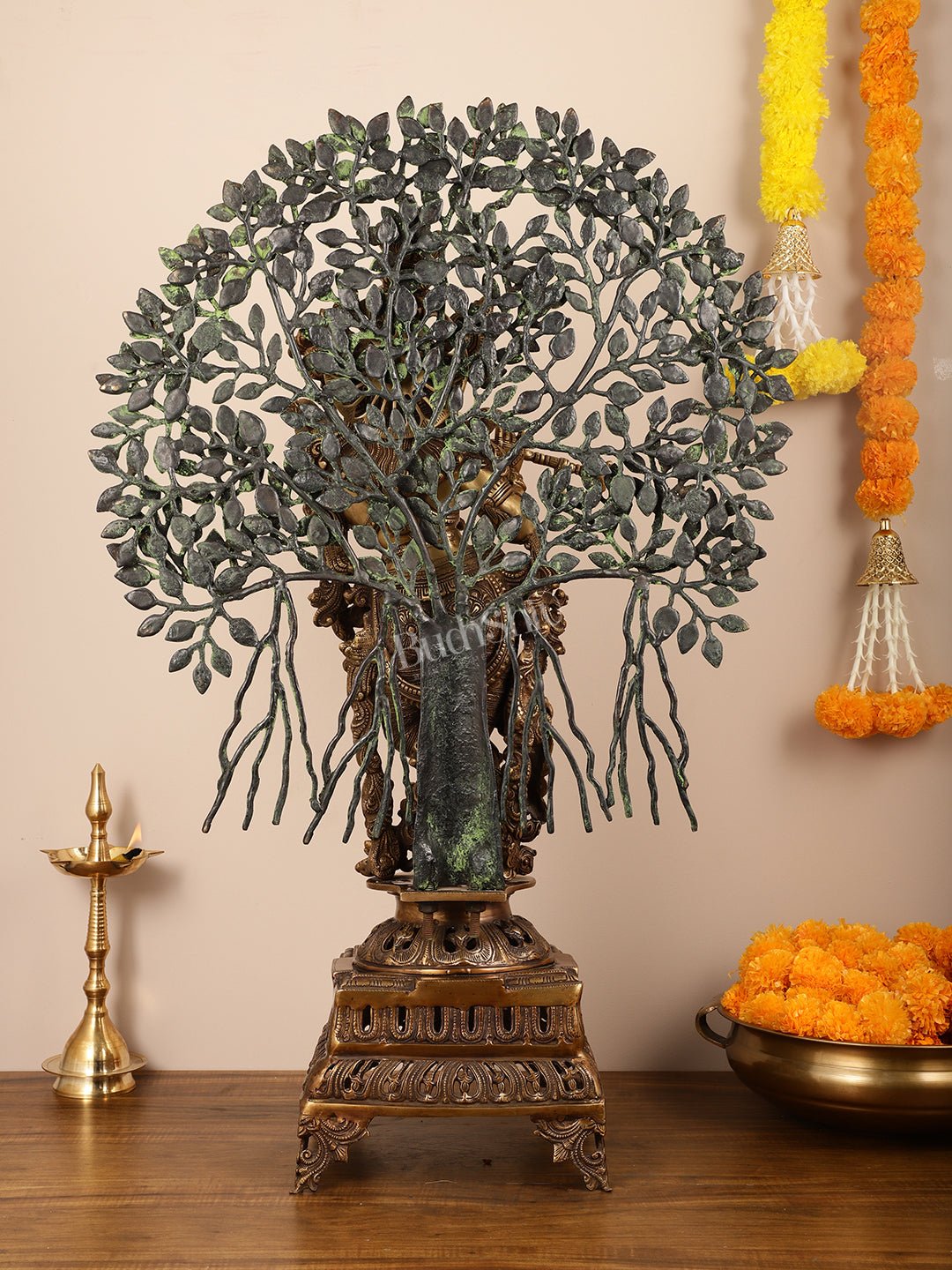 Brass Krishna with Kalpavriksha tree statue - 35"