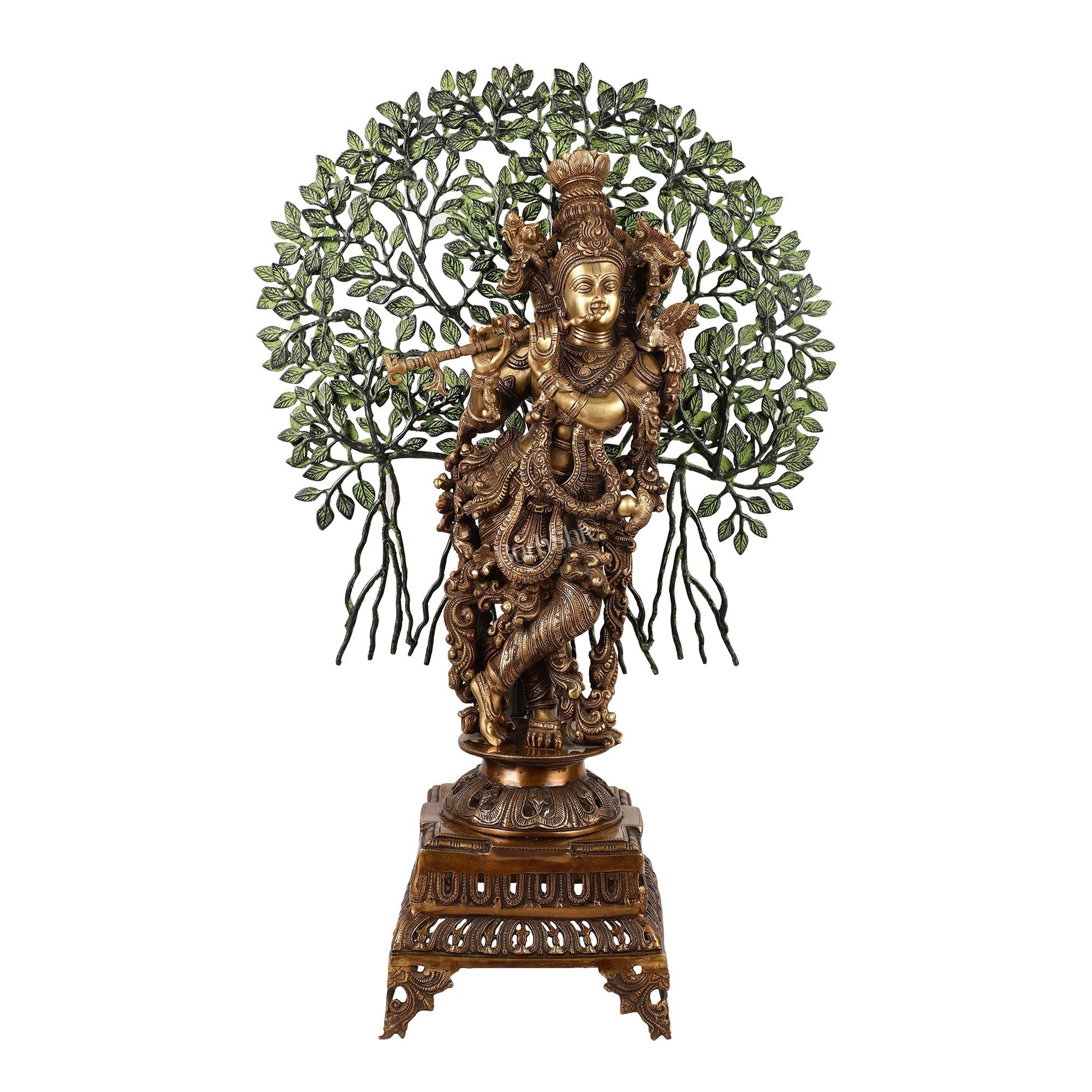 Brass Krishna with Kalpavriksha tree statue - 35"