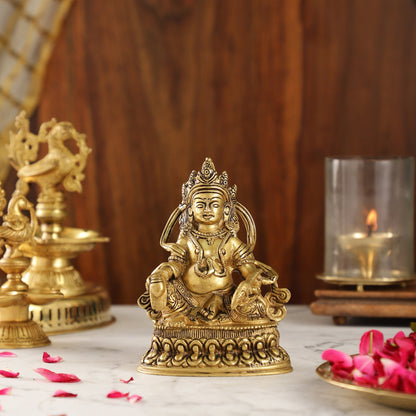 Brass Kubera Idol | 6" Height | Deity of Wealth | Handcrafted