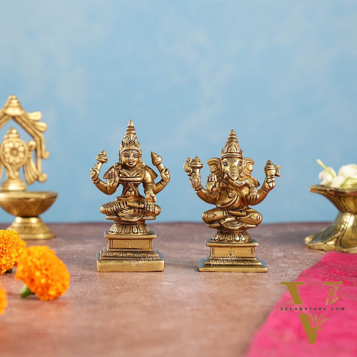Brass Lakshmi & Ganesha Idols Set | 4.5"