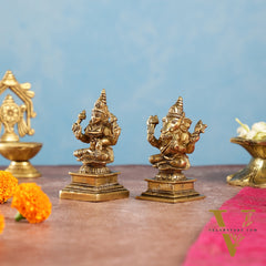 Brass Lakshmi & Ganesha Idols Set | 4.5"