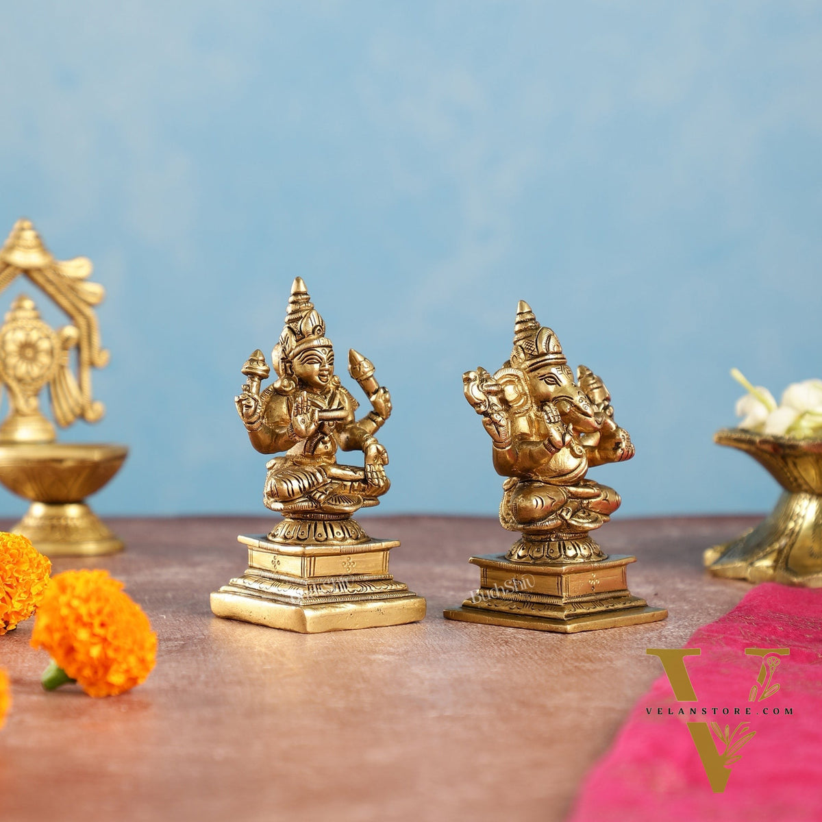 Brass Lakshmi & Ganesha Idols Set | 4.5"