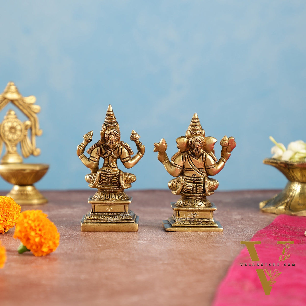 Brass Lakshmi & Ganesha Idols Set | 4.5"