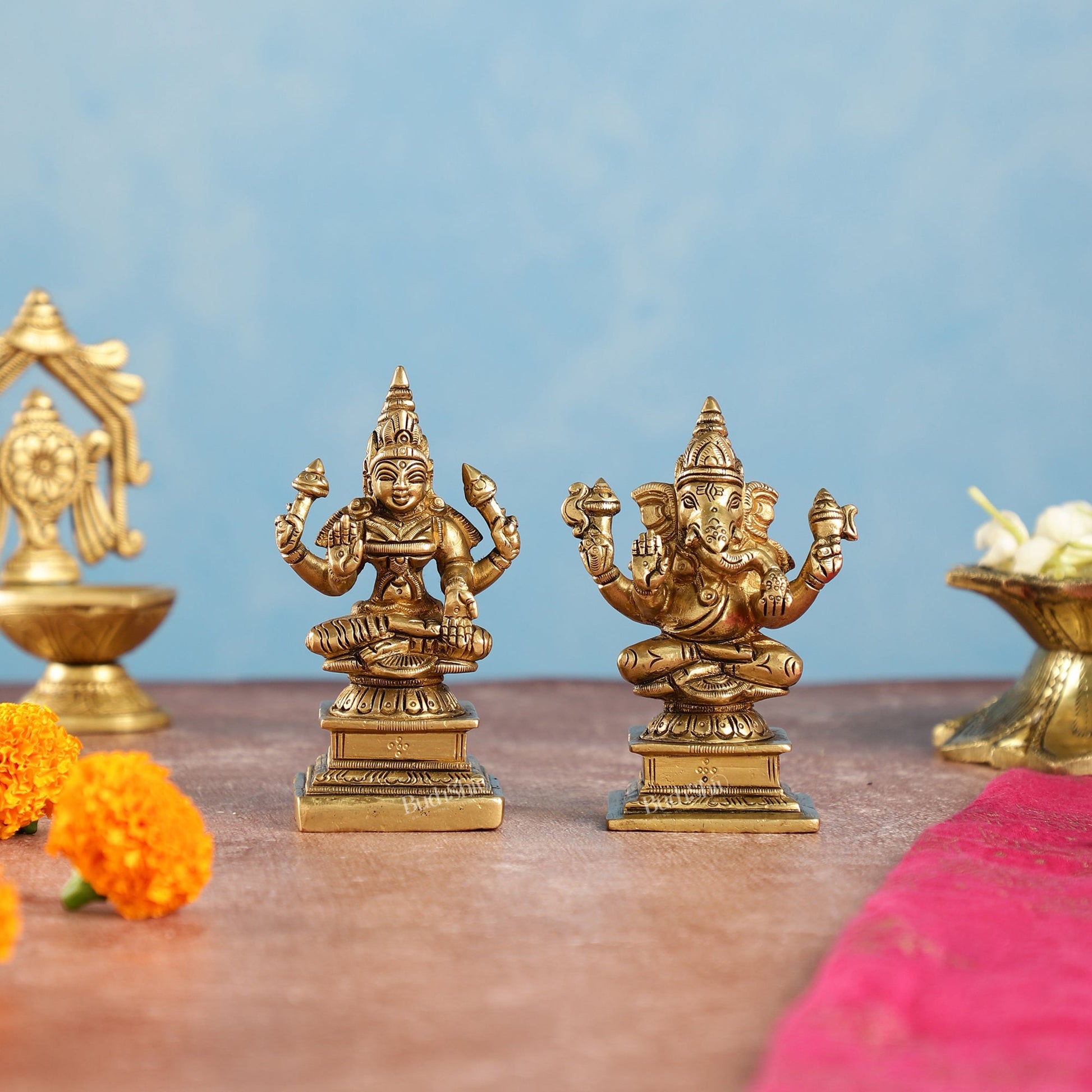 Brass Lakshmi & Ganesha Idols Set | 4.5"