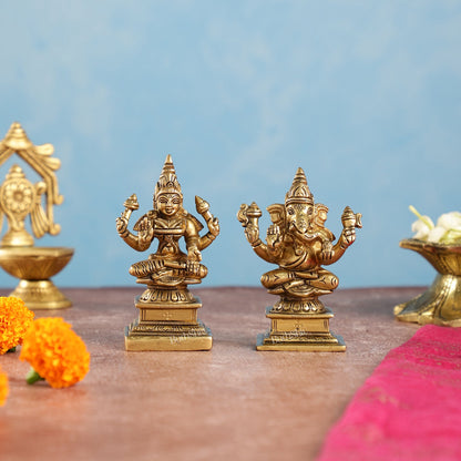 Brass Lakshmi & Ganesha Idols Set | 4.5"