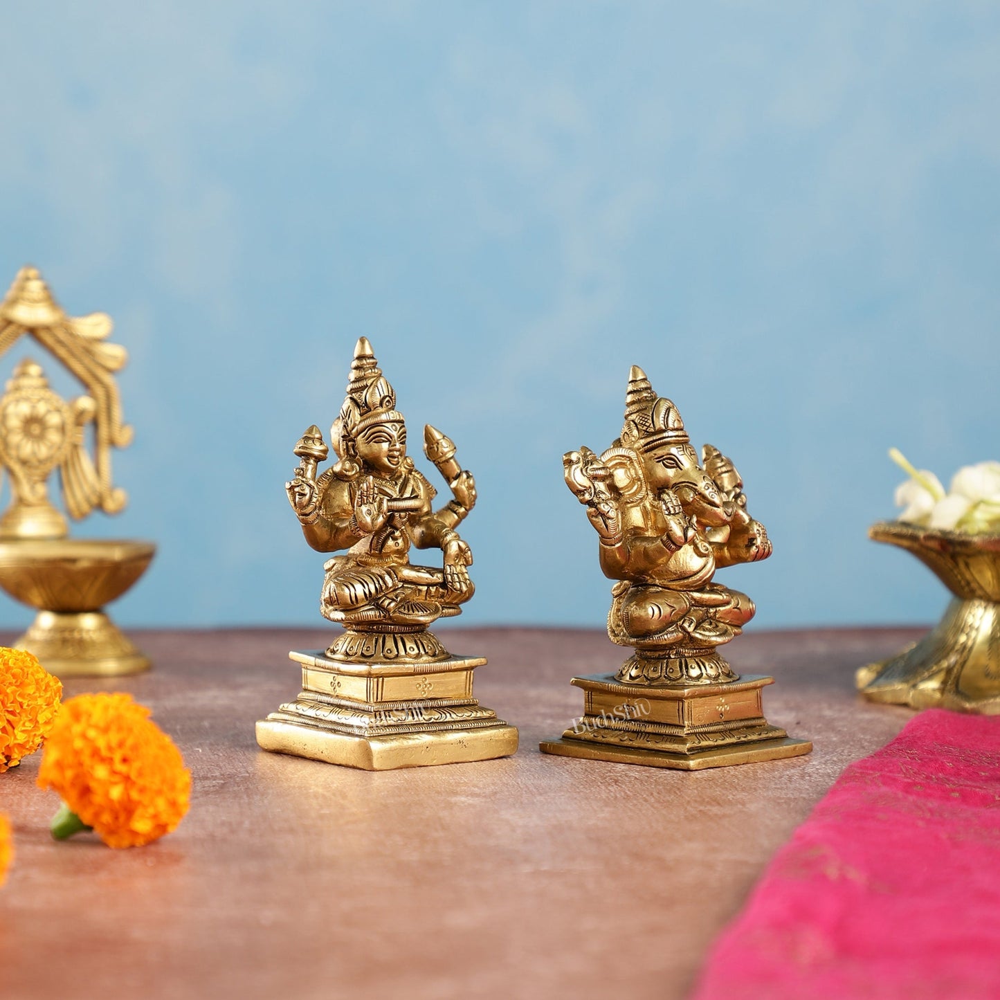 Brass Lakshmi & Ganesha Idols Set | 4.5"