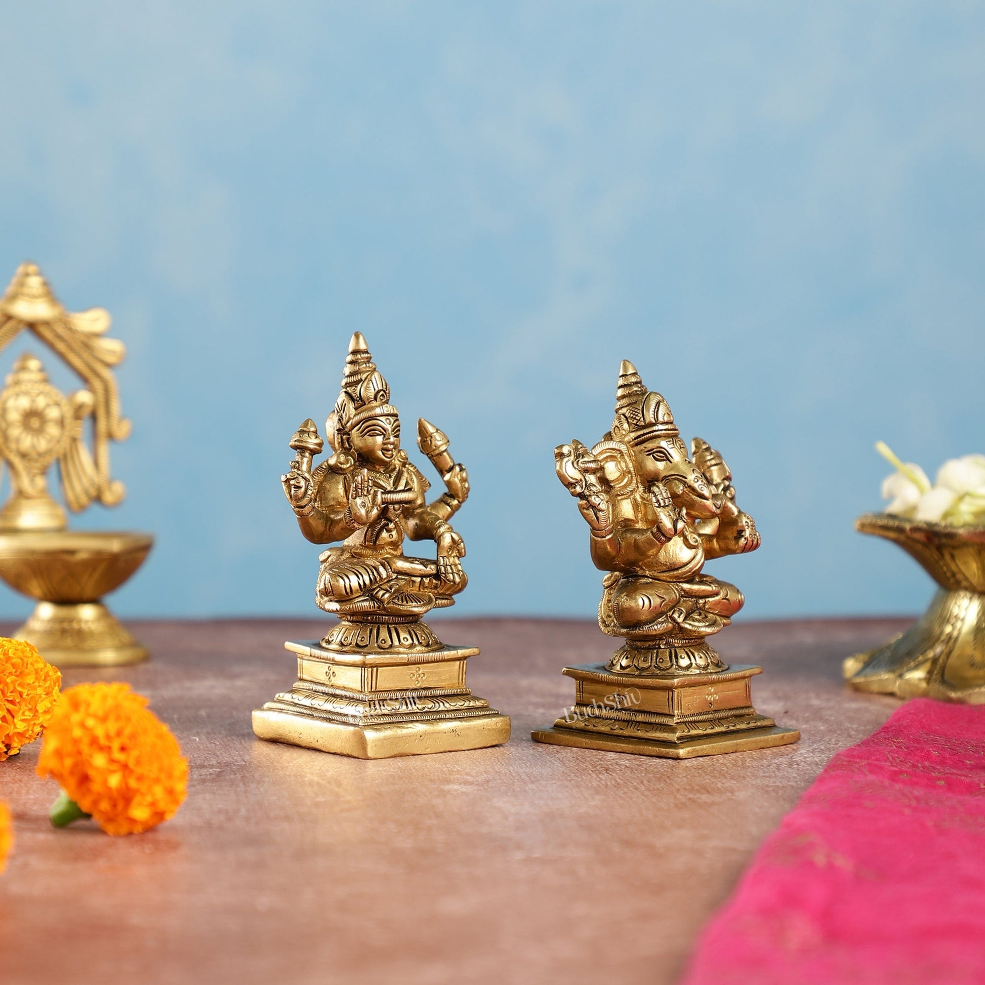 Brass Lakshmi & Ganesha Idols Set | 4.5"