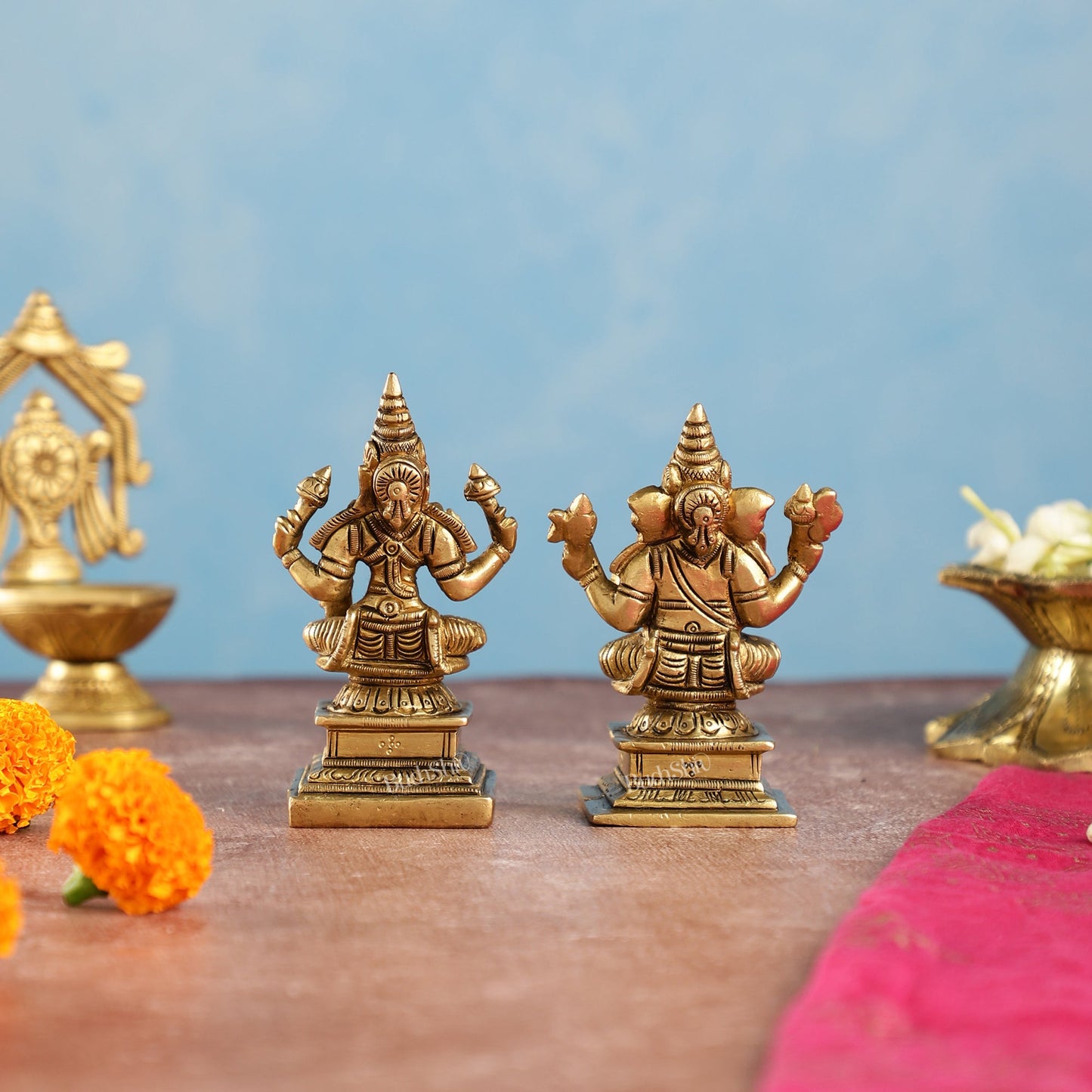 Brass Lakshmi & Ganesha Idols Set | 4.5"
